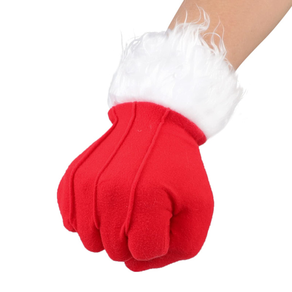 Julehansker med nisse, røde hansker med hvit pelsmansjett, fløyelsnissetilbehør for utkledning og cosplay