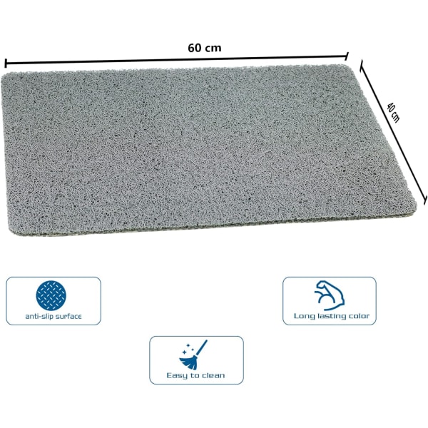 Shower Mat Non Slip Anti Mould PVC Machine Washable Bath Mats for Inside Shower-60 × 40 cm (Gray)