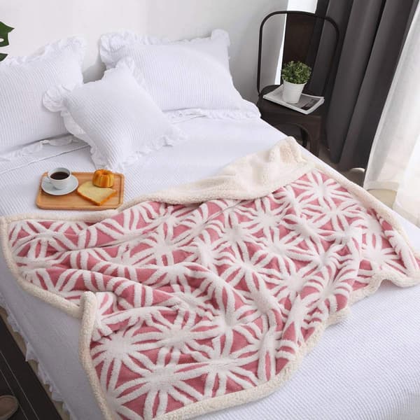 Tæppe Sofa Cuddly Tæppe - Varmt Sherpa Flannel Sofa Kast Tæppe, Tykt Sofa Tæppe Sofa Tæppe, Fluffy Tæppe til Sofa pink 130*160cm