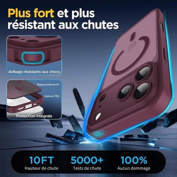 Etui til iPhone 18 Pro Max, beskyttelse med magnetisk sirkel og kameraglass - Bordeaux Bordeaux