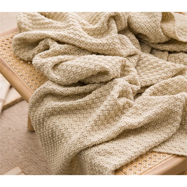 Chunky kabelstrik tæppe til sofa Sovesofa Letvægts rustik dekorativ Hyggelig bondegård tæppe til kvinder mænd beige