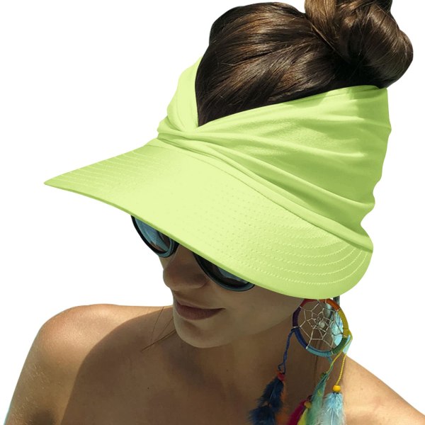 Kvinners Sol Visor Hat Bred Bremskjerm UPF 50+ UV Beskyttelse Sommer Toppløs Strand Hat Foldbar Hurtigtørkende Solbeskyttelse Strand Sport Cap gul yellow