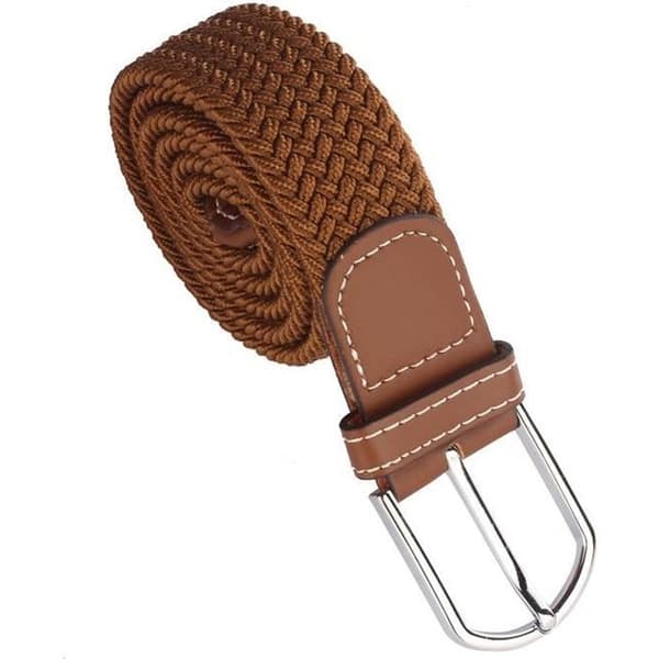 Elastisk flettet skinnbelte for menn - Nytt - Metallspenne - Kaffe