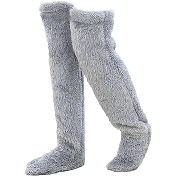 Teddy Legs Strømper, Hyggelige Strømper, Over Knee Høj Fuzzy Plys Tøffel Strømper, Varme Over Knee Fodtøj, Fuzzy Ben, Lange Fuzzy Strømper grey