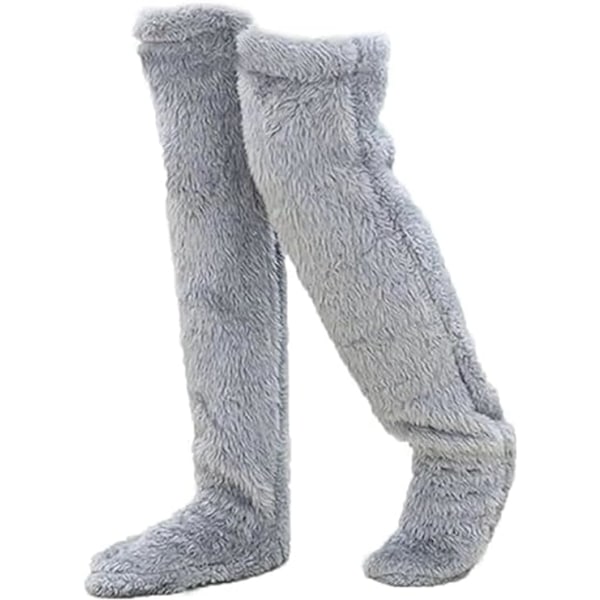 Teddy Legs -sukat, mukavat sukat, yli polvikorkeat sumeat pehmohousut, lämpimät yli polven jalkineet, sumeat jalat, pitkät sumeat sukat grey