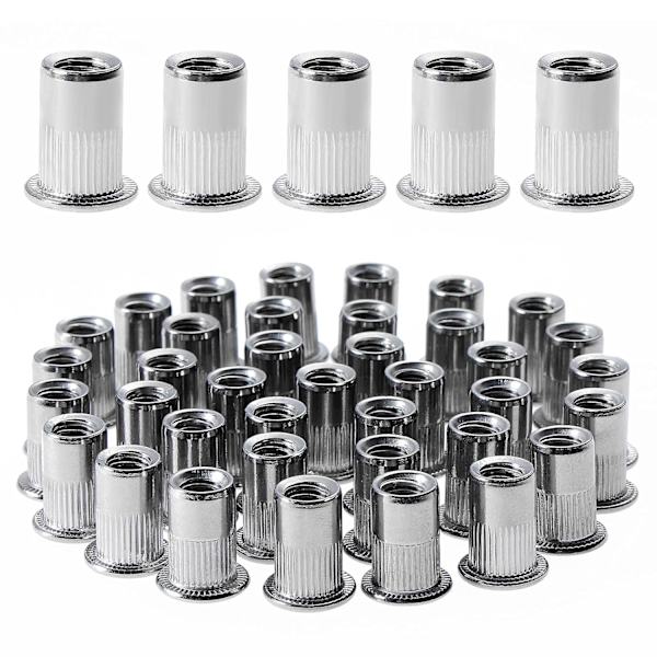 100 stk M6 flate hodede gjengede naglemuttere, rustfritt stål gjengede naglemuttere, gjengede innlegg for plast Mental (12mm*15mm)