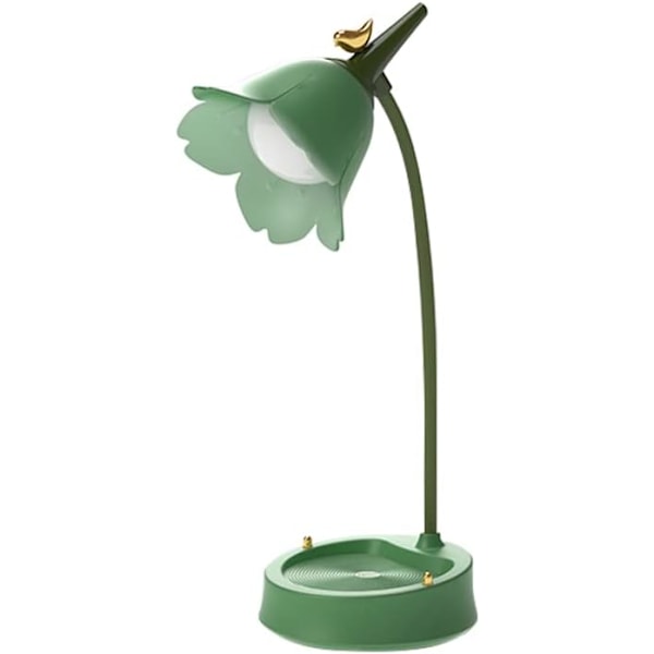 Blomster LED-bordlampe, trådløs bordlampe, justerbar svanehals, dæmpbar berøringsopladelig batteristudent soveværelsesbelysning bordlampe (grøn)