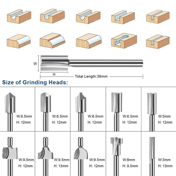 Høj hårdhed gravering bitsæt, 10 stk karbid gravering bits & 10 stk fræser bits 1/8\"(3mm) skaft til roterende værktøjer til træ DIY