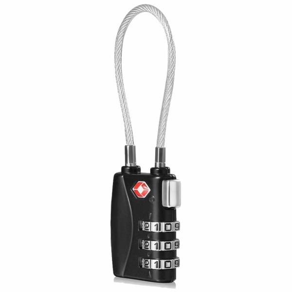 Låse - Skive Sikkerhedskabel rejsekombination hængelås til kuffert Bagagetaske Taske Kodelås - Sort (pakke med 1)