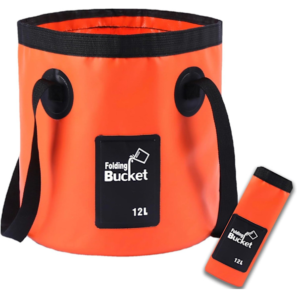 Hopfällbar hink med handtag, lättvikts hopfällbar vatten 12L, multifunktionell bärbar hopfällbar hink tvättfat, orange