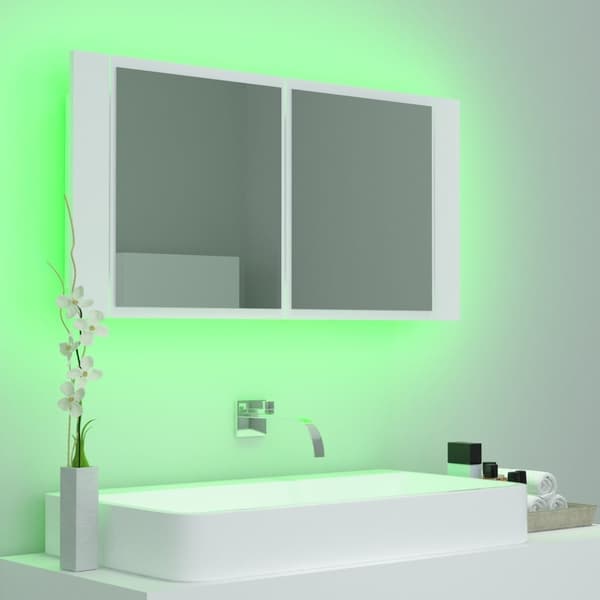 vidaXL Spegelskåp med LED Vit 90x12x45 cm Akryl white Vit
