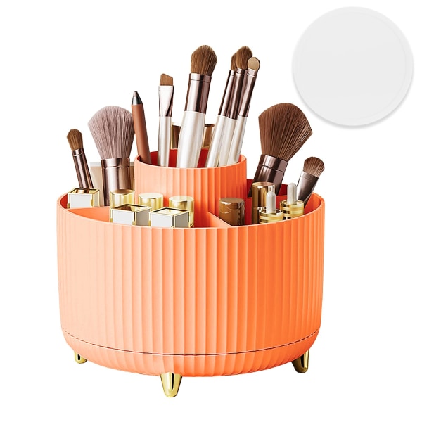 360° roterende sminkeorganisator - Stilig kosmetikkoppbevaring med 5 rom, hudpleieholder, stor kapasitet (Vibrant Orange) Orange