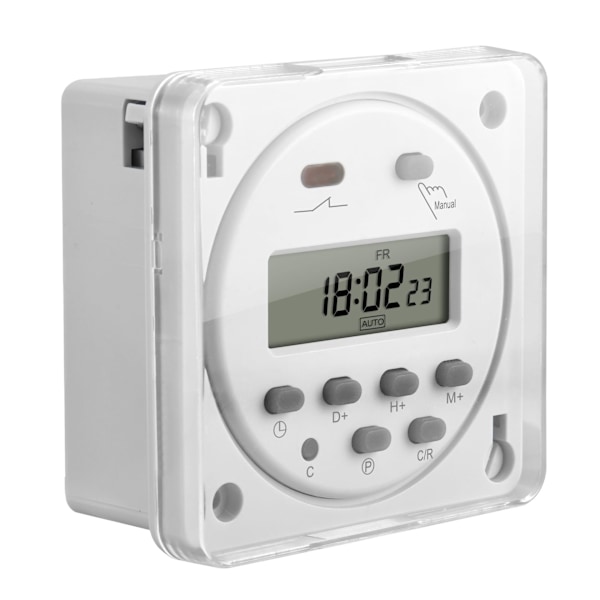 CN101A Ohjelmoitava ajastinkytkin SPST Digitaalinen LCD-näyttö 12V DC 16A Valkoinen vedenpitävällä suojuksella