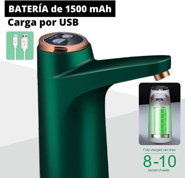 Vann Dispense - LED-indikator, 1500 mAh USB-oppladbart batteri, silikonmateriale (grønn)