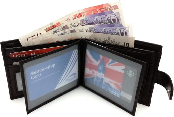 UK Herr ， Blocking Safe Soft Leather Tri Fold Wallet Card Slots  （Carbon Black）