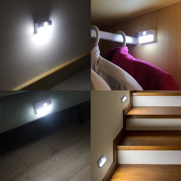 Nattlys med bevægelsessensor, sensorlys, 2 LED-skablys, batteridrevet accentlampe, køligt hvidt Cool White