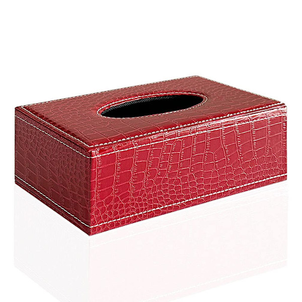 Stilfuld PU læder servietbeholder, moderne rektangulær servietholder pumpe Paperchase dispenser (rødt krokodillemønster)