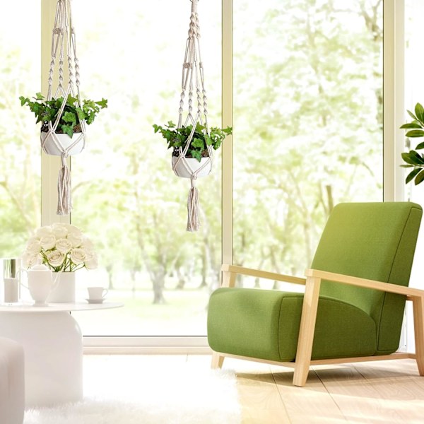 Macrame växt hängare, Macrame blomma hängande bomullsrep korg för vägg blomkrukor