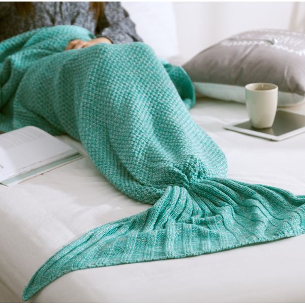 Teppe havfrue hale teppe strikket fiskehale teppe sofa teppe green 50*90cm