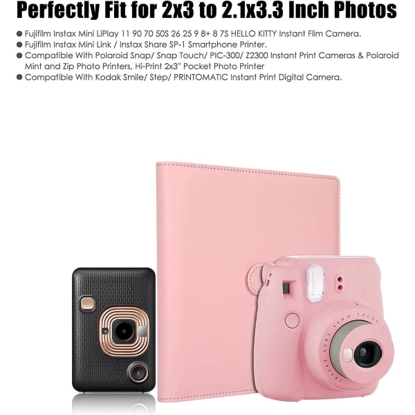 256 lommer fotoalbum til Fujifilm Instax Mini LiPlay 11 90 70 50S 26 25 9 8+ 8 7S Instant Camera/Mini Link SP-1 Printer-Pink Pink