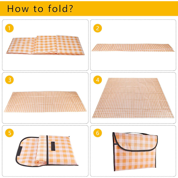 Utomhus picknickfilt hopfällbar vattentät sandtät mat praktisk matkasse picknickfilt för strandcamping vandring resor picknick (gul 150*180cm) Yellow