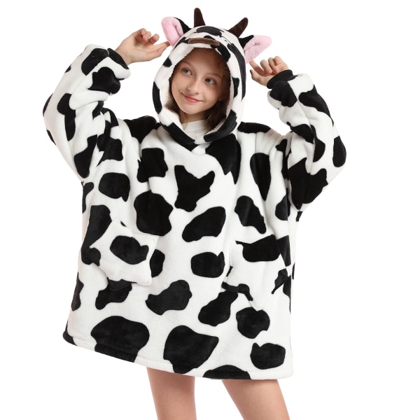 Oversized hættetrøje til børn, Bærbart Sherpa-tæppe Fluffy Giant Komfortabel hættetrøje til børn dairy cow