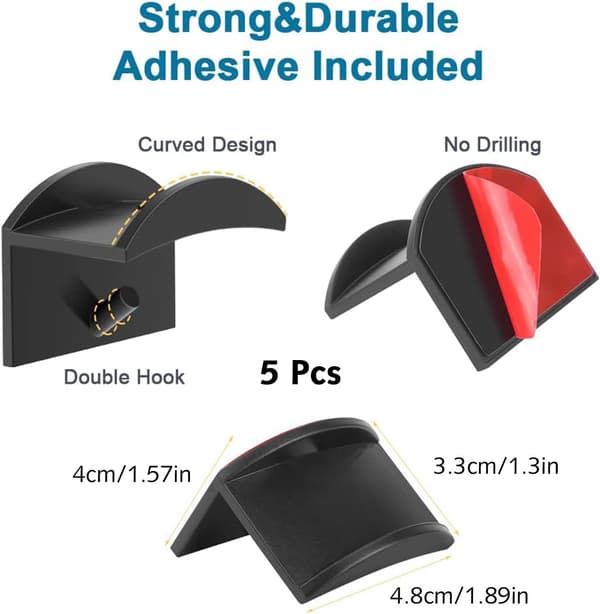 5 stk. selvklæbende hat holder krog til vægmontering, ingen boring, hat rack organizer, stærkt hold til hat rack, specielt til baseball caps
