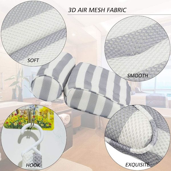 Badkudde för huvud och nacke Vattentät badkudde Huvudstöd i badet med sugkoppar 3D Ergonomiskt hem spa Huvudstöd Badkarskuddar