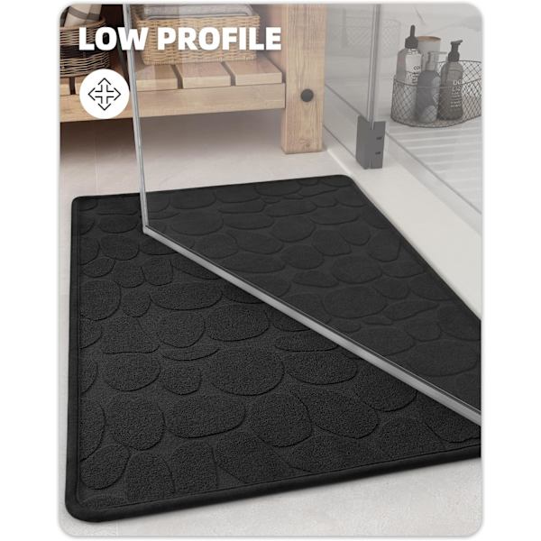 Myk badematte 40 x 60 cm, sklisikker badematte hurtigtørkende, maskinvaskbar, absorberende badematter for bad, badekar og dusj - Svart Black
