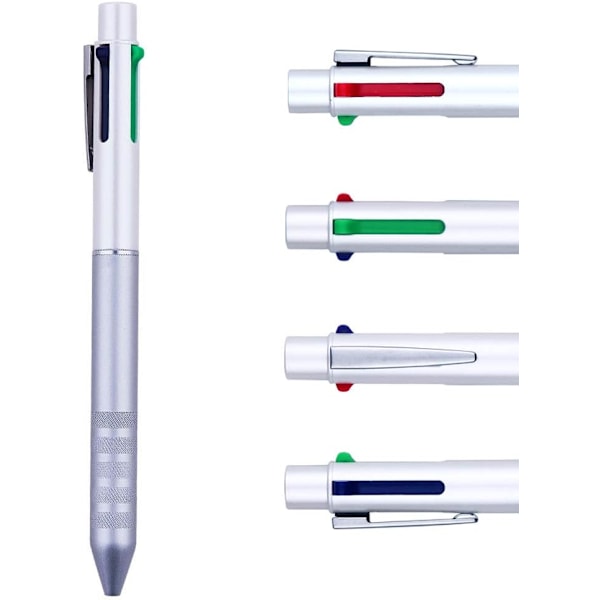 Multi Color Pen white 4 In 1 Multi function Pen with Black, Blue, Red, Green, Metal Gel Ballpoint Pen, 1-Count (White)