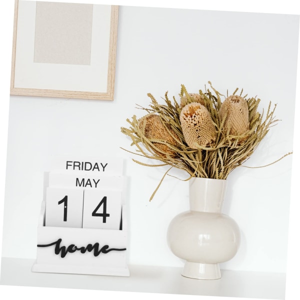 Kalender 2024 Kalender Skrivebord Dato Blokker Tret Dato Blokker Skrivebord Kalendere Retro Hjemmeinnredning Kontor Dekorasjoner Julekalender(15.2X13X6.5cm) White