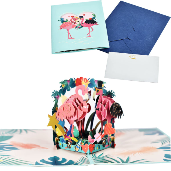Flamingo 3D pop-up-kort, håndlagde dvergpapegøyer Pop-up-hilsenskort for Valentinsdag-jubileum Bryllup Kjærlighet Romantikk Tenker på deg