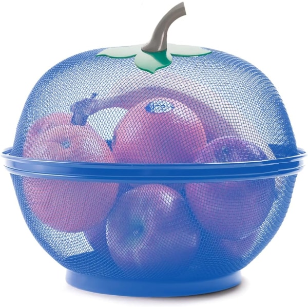 Fruktbolle Kurv Epleform Mesh med lokk Bordplate Grønnsaksholder Hold Kjæledyr og Insekter Ute Kjøkken , Avløpskurv (Blå) Blue