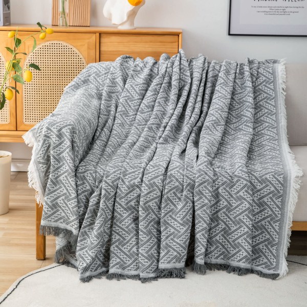 Sofa kast teppe vendbart allsidig sofa teppe koselig teppe sengeteppe for sofa, lenestol og enkeltseng - 180 x 230 cm white+grey 180*230cm
