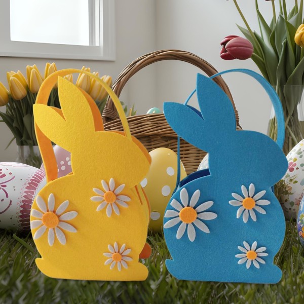 2x Easter Bunny Basket Tote Bag Slitesterk søt Multipurpose Rabbit Bag Party Favor Basket for Holiday Egg Hunting Games