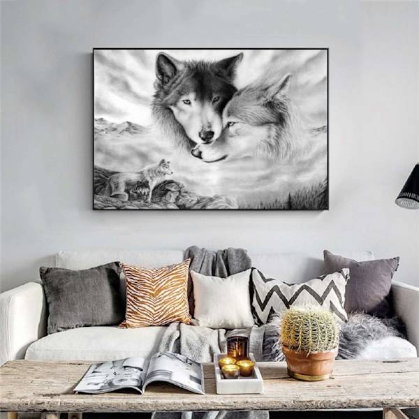 Varg Väggkonst Canvas Tryck Affisch Svartvitt Vargar Fotografi Konst Dekoration för Vardagsrum Sovrum 30*40cm