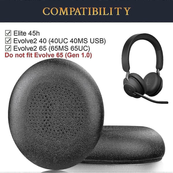 Erstatningsøreputer for Jabra Evolve2 65 (65ms 65uc Usb)/evolve2 40 (40uc 40ms Usb)/elite 45h On-ear trådløst headset