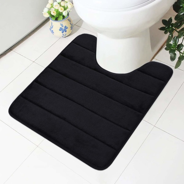 Memory foam halkfri mjuk toalettmatta med utskärning 50 x 60 cm, absorberande badmatta stående toalett, tvättbara badmattor för toalett, svart black