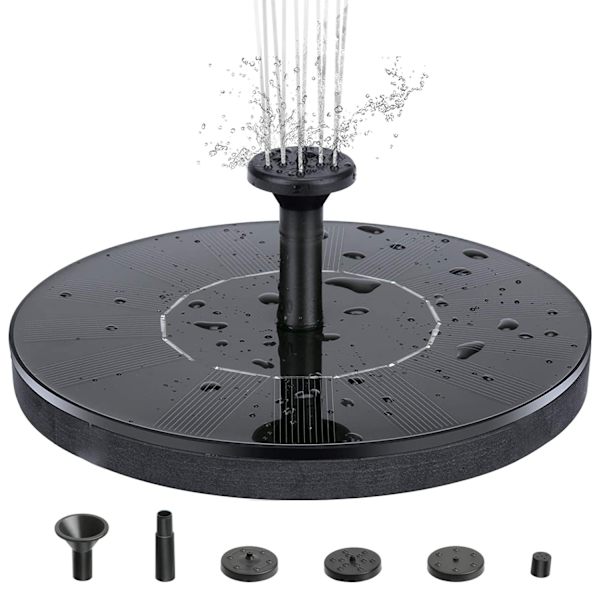 Springvand - Solcellefontæne / Vandfontæne Solcelle - 16 cm Sort