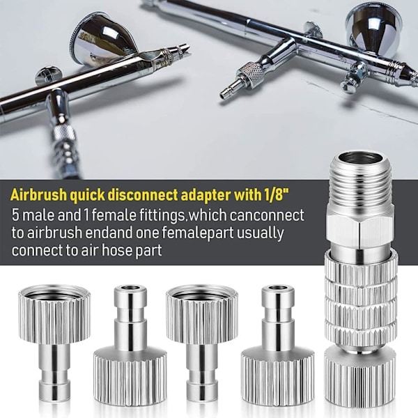 Pieces Airbrush Adapter Kit, Universal 1/8\" Hane-Hona Kopplingar Adapter, Metall Koppling för Airbrush Airbrush Metall Slanganslutning