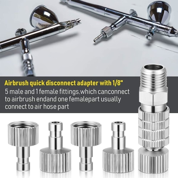 Sett med adaptere for airbrush, universal 1/8\" hann-hunn-koblinger, metallkobling for airbrush-metall-slangeforbindelse