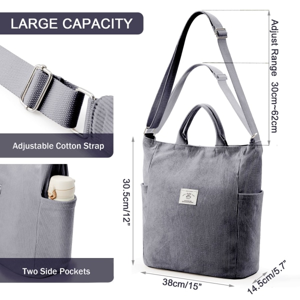 Handbag Cord Shopper Skulderveske Casual Crossbody Bags Large