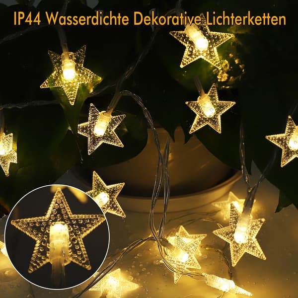 2 stk. stjernelys, 6M 40 LED soverom stjerne LED lysslynge, 8 lysmoduser vanntett stjernelys, dekorative lys, varm hvit