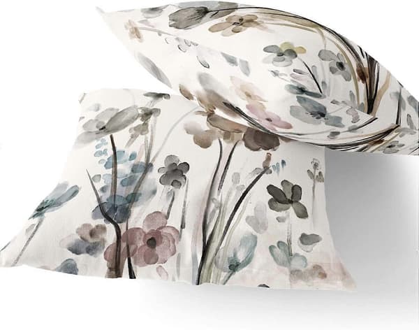 Set med 2 blommiga prydnadskuddar, modern fyrkantig kudde