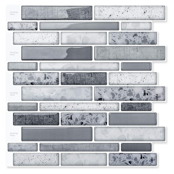 Skrælle og klæb mursten køkken bagplade selvklæbende vægfliser sten design, 4 ark grey