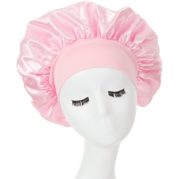 Brett elastiskt band Satin-huv Sidenhuv Cap Makeup Hårvård Elastisk hatt Mjuk cap Satin- cover för hårskydd (Rosa) Pink