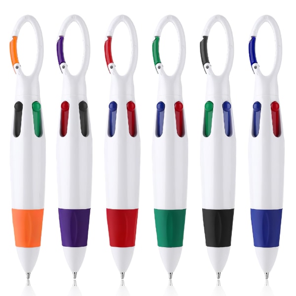 6 deler uttrekkbare skyttelpenner bærbare 4 i 1 flerfarget kulepenn med spenne nøkkelring på toppen
