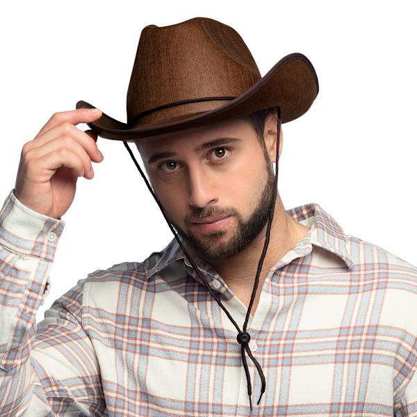 Cowboyhatt för vuxna, huvudbonad för karnevaldräkter, sheriff, rodeoryttare, vilda västern, kostym, karneval, temafest brown