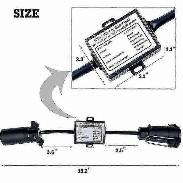 7-nastainen litteä - 7-nastainen pyöreä perävaunun valoadapteri kansainväliseen käyttöön