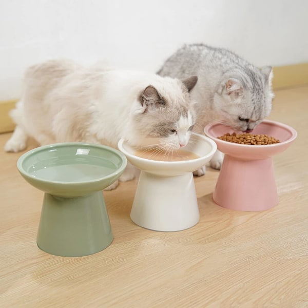 Erittäin leveät korotetut kissanruokakulhot - Keraaminen kissanruokakulho 6,2" Korotetut kissanruokakulhot, lyijy- ja kadmiumiton, 5" hyvä korkeus kissan ruokinnassa, vihreä Green